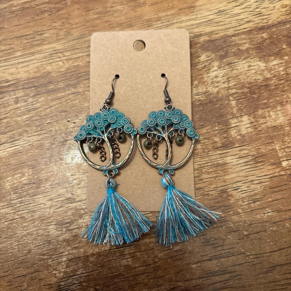Elegant Teal Tassel Earrings